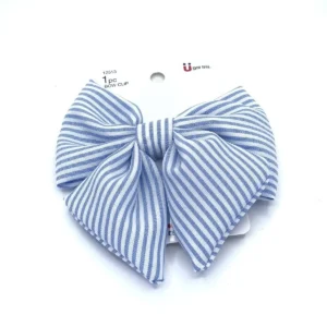Scunci Hair Bow Clip - White and Blue Stripe